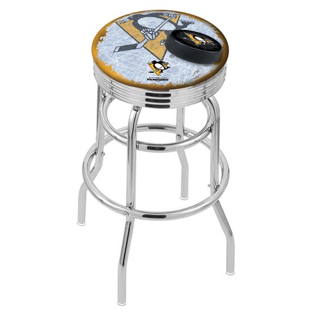 Holland Bar Stool Co 30" Chrome 2-Ring Pittsburgh Penguins Swivel Bar Stool, Accent Ring L7C3C30PitPen-D2